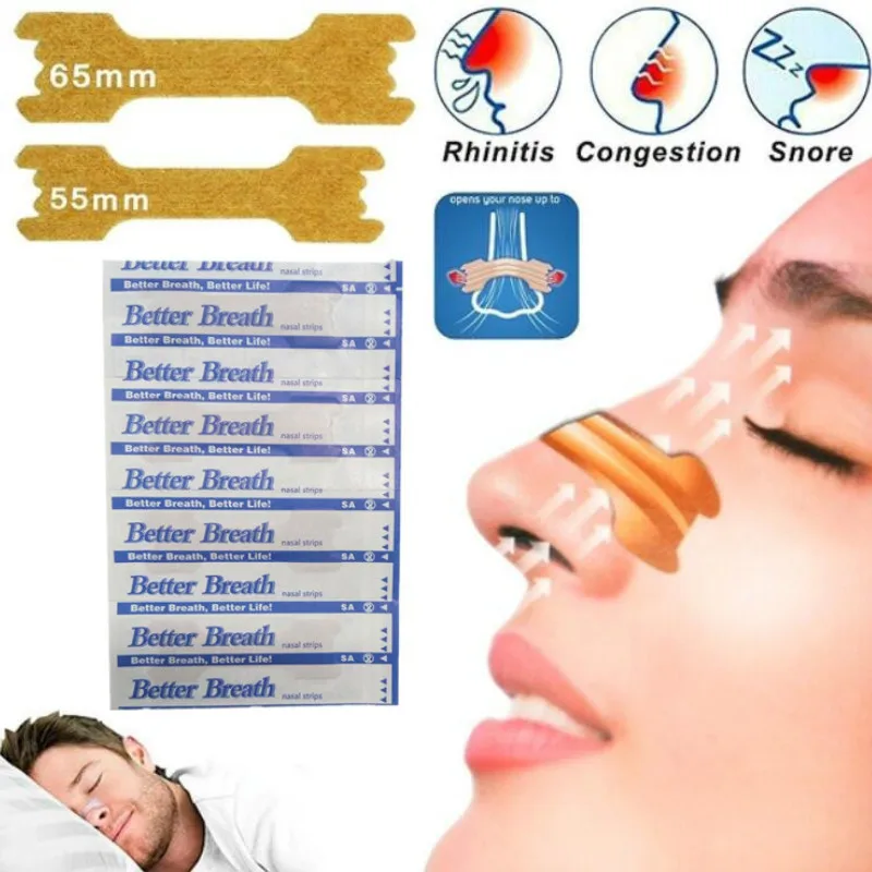 Hot Selling 50  Pieces Anti Snore Strips Easier Better Breathe 66*19 55*16 mm Breathe Right Better Nasal Strips To Stop Snoring