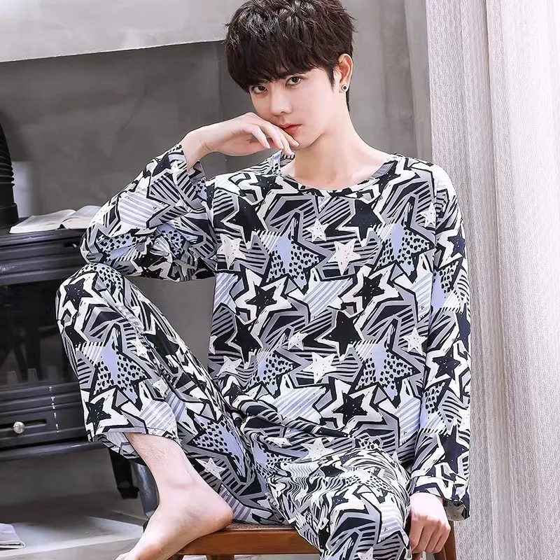 2024 New 2 Piece Men\'s Pajama Sets Home Rest Soft Long Sleeve Homewear Sets Party Pajamas Men\'s Casual Homewear