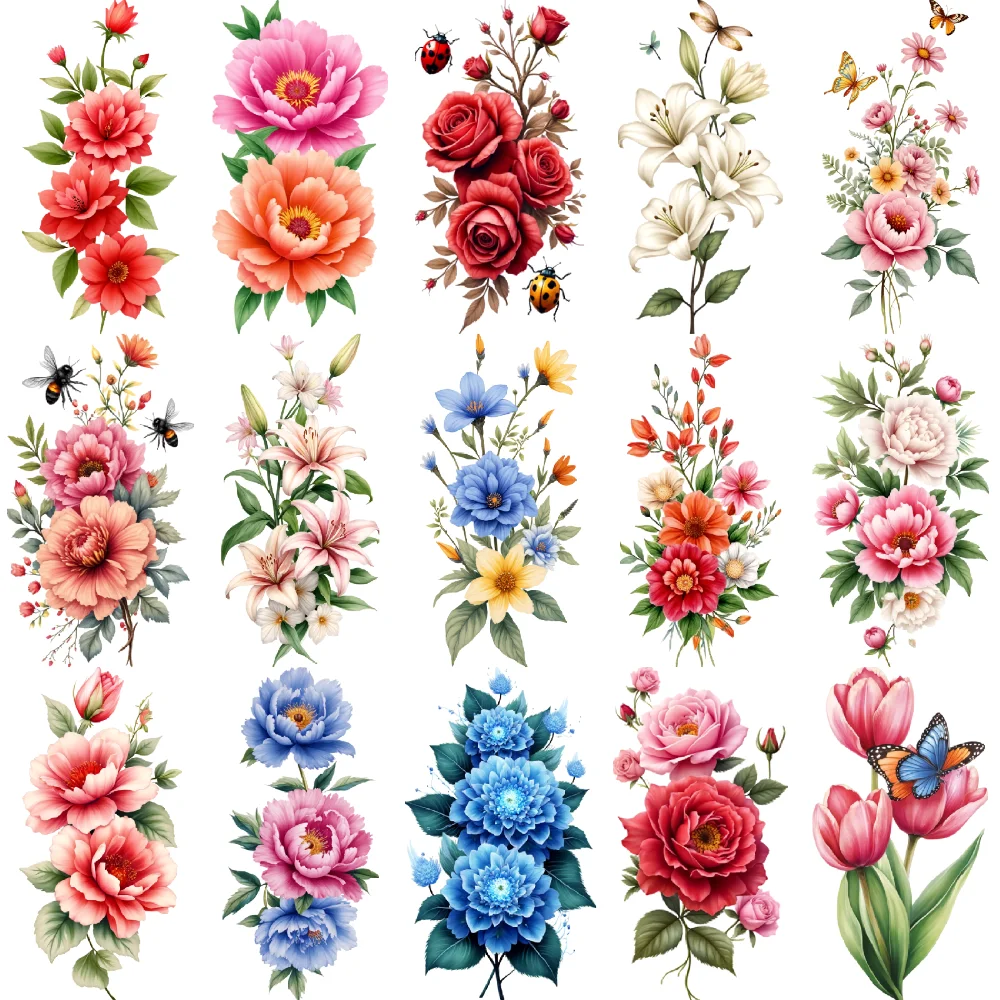

9pcs Temporary Tattoo Ladybug Temporary Tattoo Stickers Butterflies Roses Colorful Blossoms For Adult Thighs Shoulders