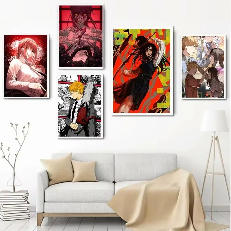 Japanese Anime Chainsaw Man Canvas Makima Denji Power Aki Team Chainsaw Man Painting Posters HD Print Wall Art