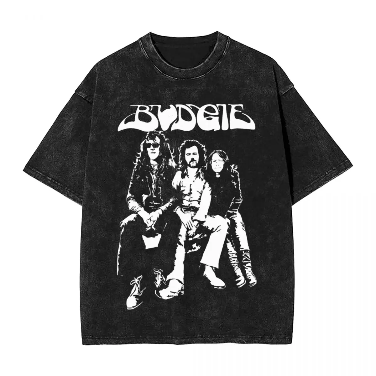 Budgie Band White In Black Washed T Shirt Streetwear Hip Hop Retro T-Shirts Tees for Men Women Short Sleeve Oversize Summer