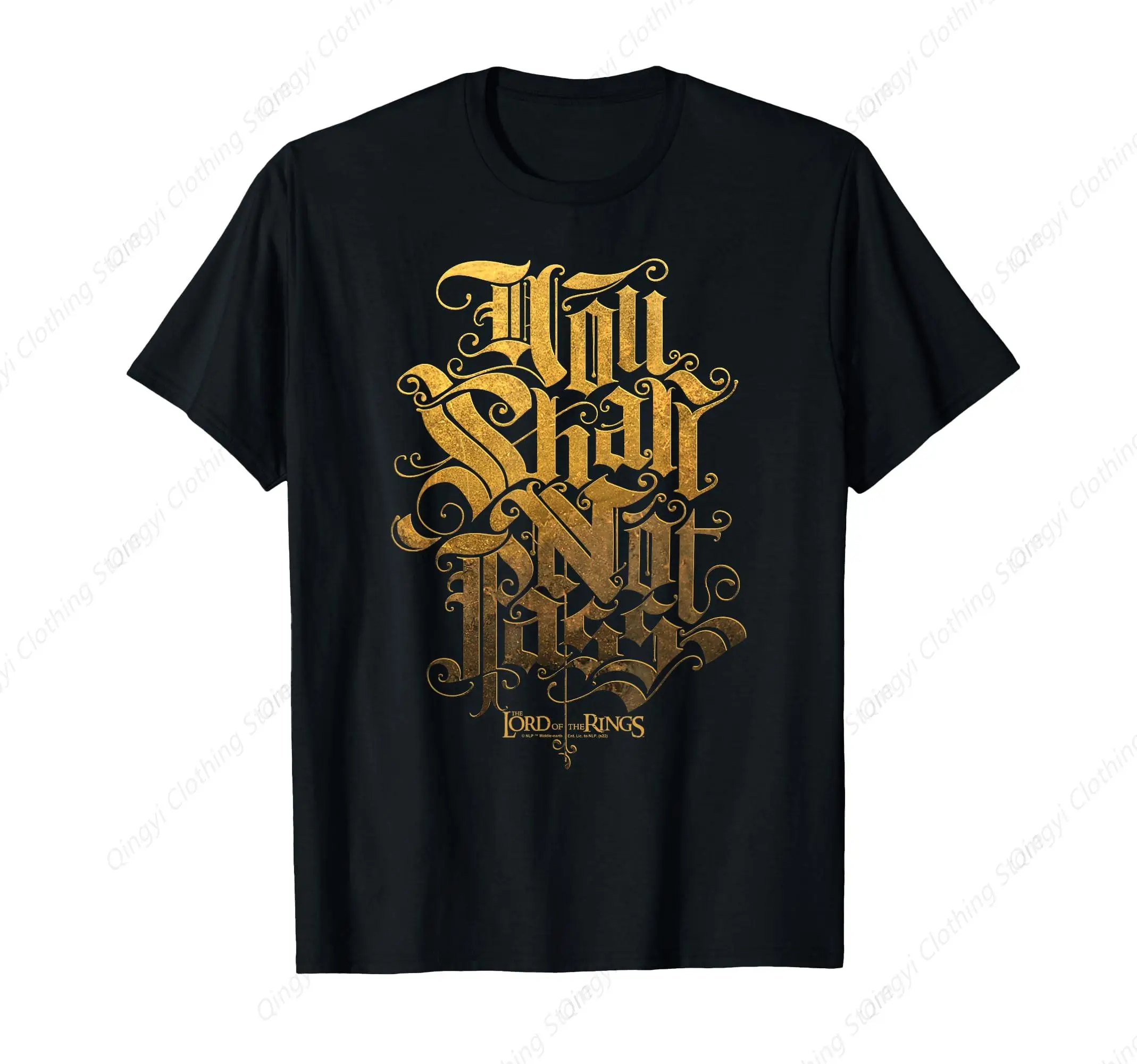 

The Lord of You Shall Not Pass Gandalf Gold Script T-Shirt