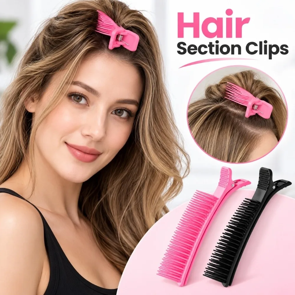 Plastic Hair Section Clips Non Slip Grip with Built-In Combs Hairdressing Clips Comb Attachment Curved Dyeing Hair Clips