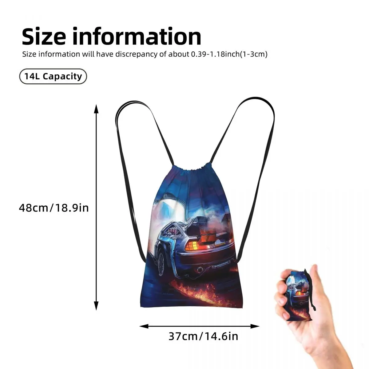 Back To The Future Delorean Time Machine Drawstring Backpack hiking cycling Bag Lightweight Storage Drawstring Bag for Men Women