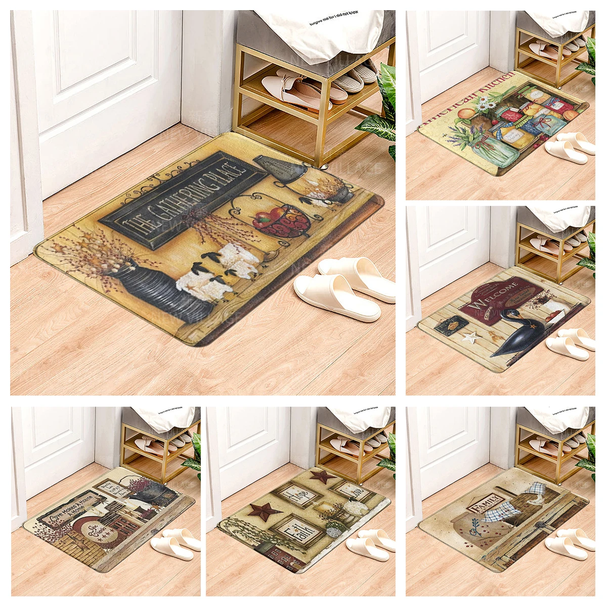 House entrance carpet Home doormat Animal oil painting style Room Foot mat bathroom non-slip mat Kitchen water absorption mat