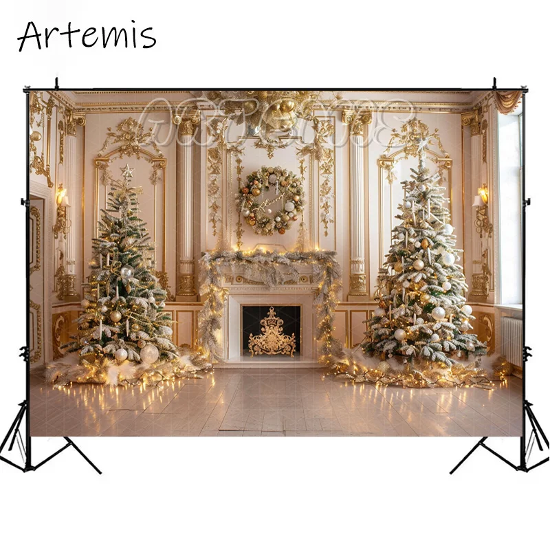 Christmas Winter Photography Majestic Tree Sparkling Lights Gold White Hues Backdrop Baby Background Photo Studio Photocall