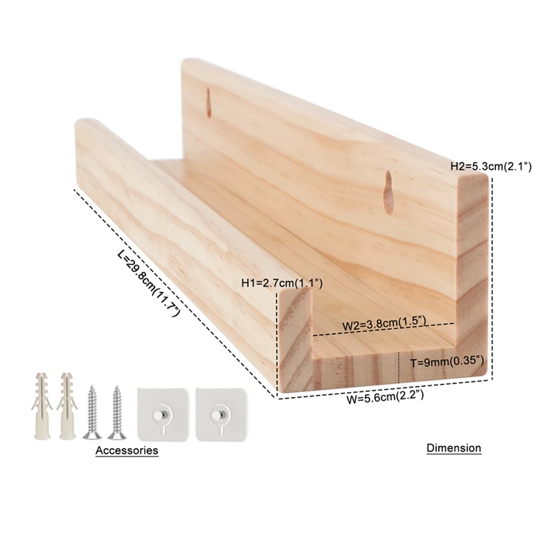 無垢材の壁掛けビニールレコードスタンド、アルバムシェルフ、ブラケット吊り下げ収納、LPホルダー