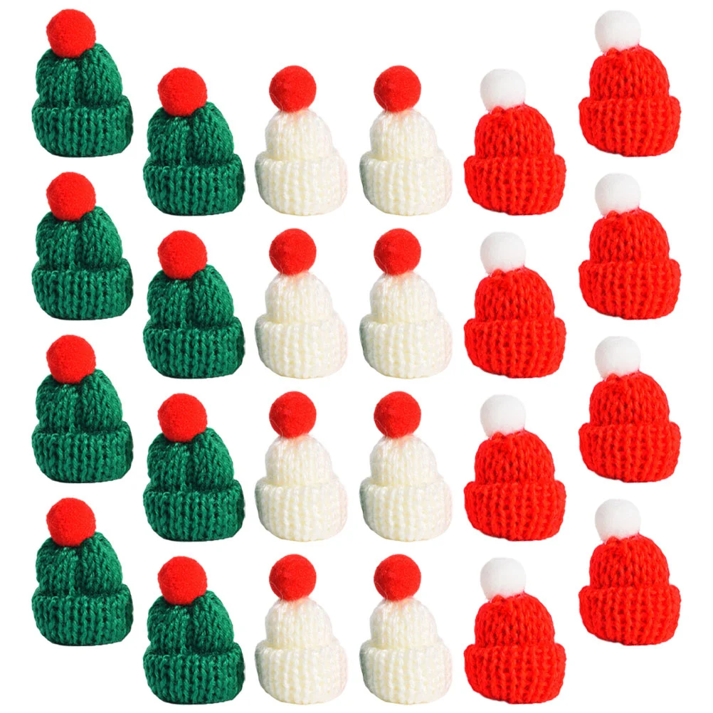 24 Pcs Manual Woolen Xmas Decorations Mini Hats Yarn Christmas Tree Ornaments