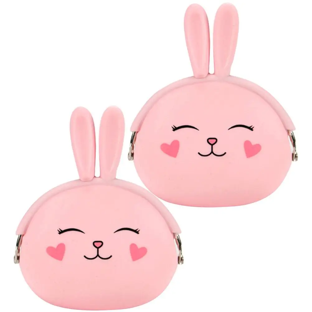 2 Pcs Bunny Coin Purse Silicone Bag Purses for Girls Rabbit Pouch Candy Color Cubic Wallet Women