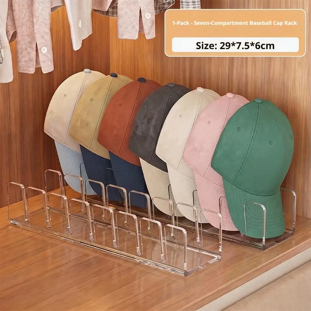 Transparent Acrylic Hat Organizer Rack For Closet 7 Slots Baseball Cap Storage Holder Anti-deform Cap Display Stand Storage