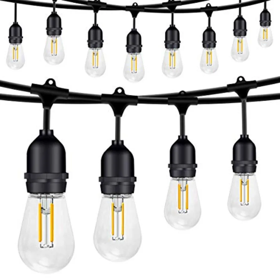 

48FT LED Outdoor String Light UL Listed Weatherproof Warm White 2W LED Glass Edison Vintage Bulbs E26 15 Sockets Hanging Lights