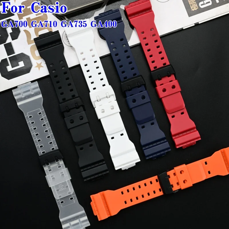 Premium Matte Resin Watch Strap for Casio G-Shock GA700 GA710 GA735 GA400 Black Gold Samurai Sport Rubber Replacement Watch Band