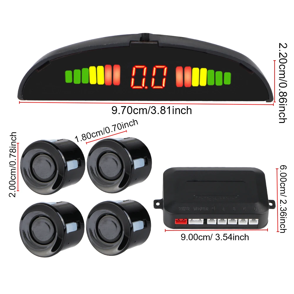 Reverse Backup Radar LCD Diplay Car Distance Detection System 4 Sensors Buzzer Car Parking Sensor Kit 2.5m Distance Monitor