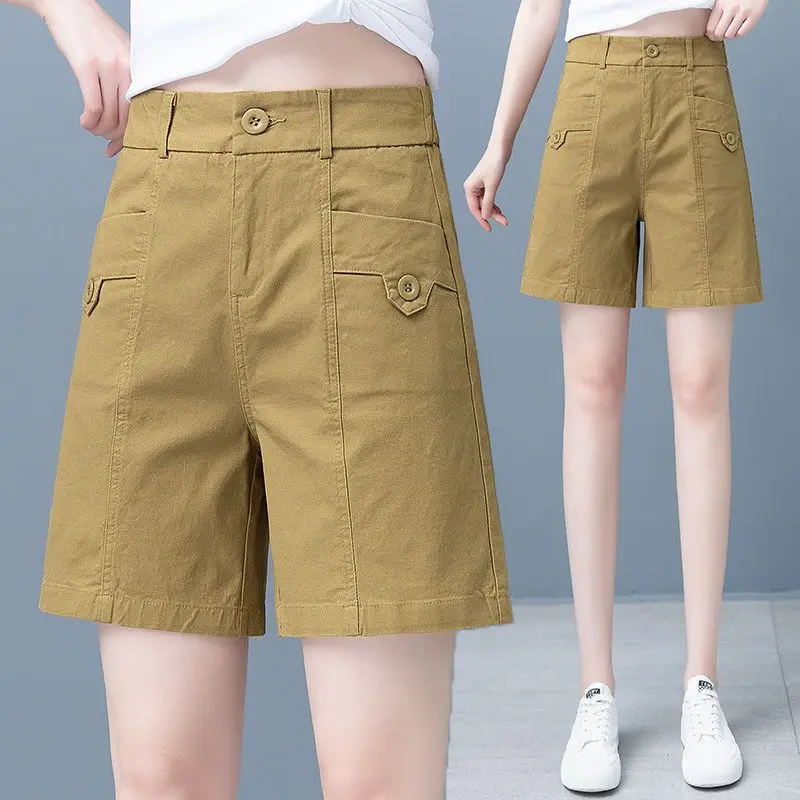Fashion solid color five quarter pants women's summer new high waist Korean version workwear casual straight leg pants