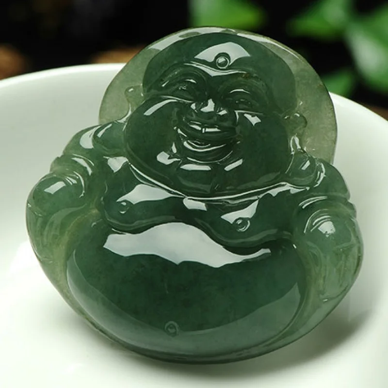 

Oil Cyan Big Belly Maitreya Myanmar Smiling Buddha Jade Female Style Hanging Piece Pendant Send Cert