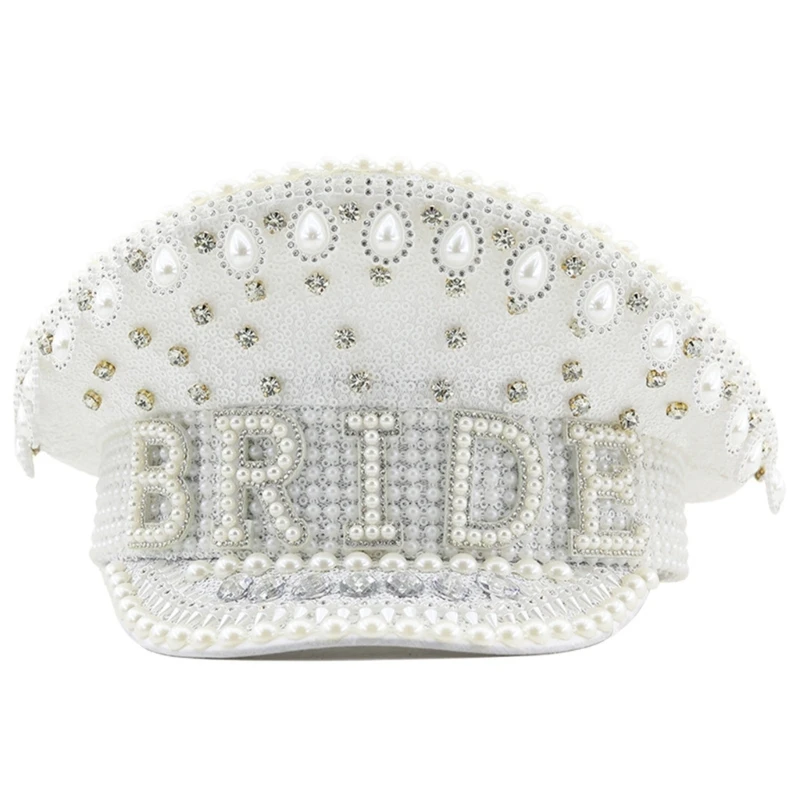 Funny Wedding BRIDE Hat Carnivals Hat with Diamond&Pearl Military Hat for Girl