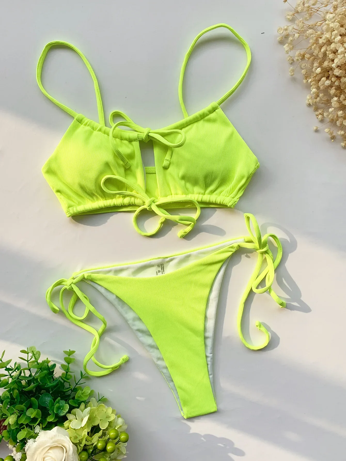 Sexy sólido com nervuras laço conjuntos de biquínis duas peças oco tanga maiô banho biquini bakini tankini