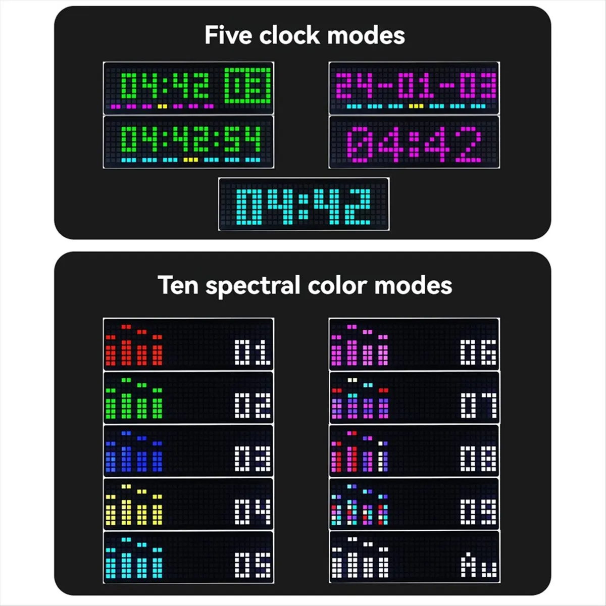 Dynamic LED Music Spectrum Sound Display Electronic Clock RGB Light Colorful Spectrum Pickup Atmosphere Lamp Level Indicator