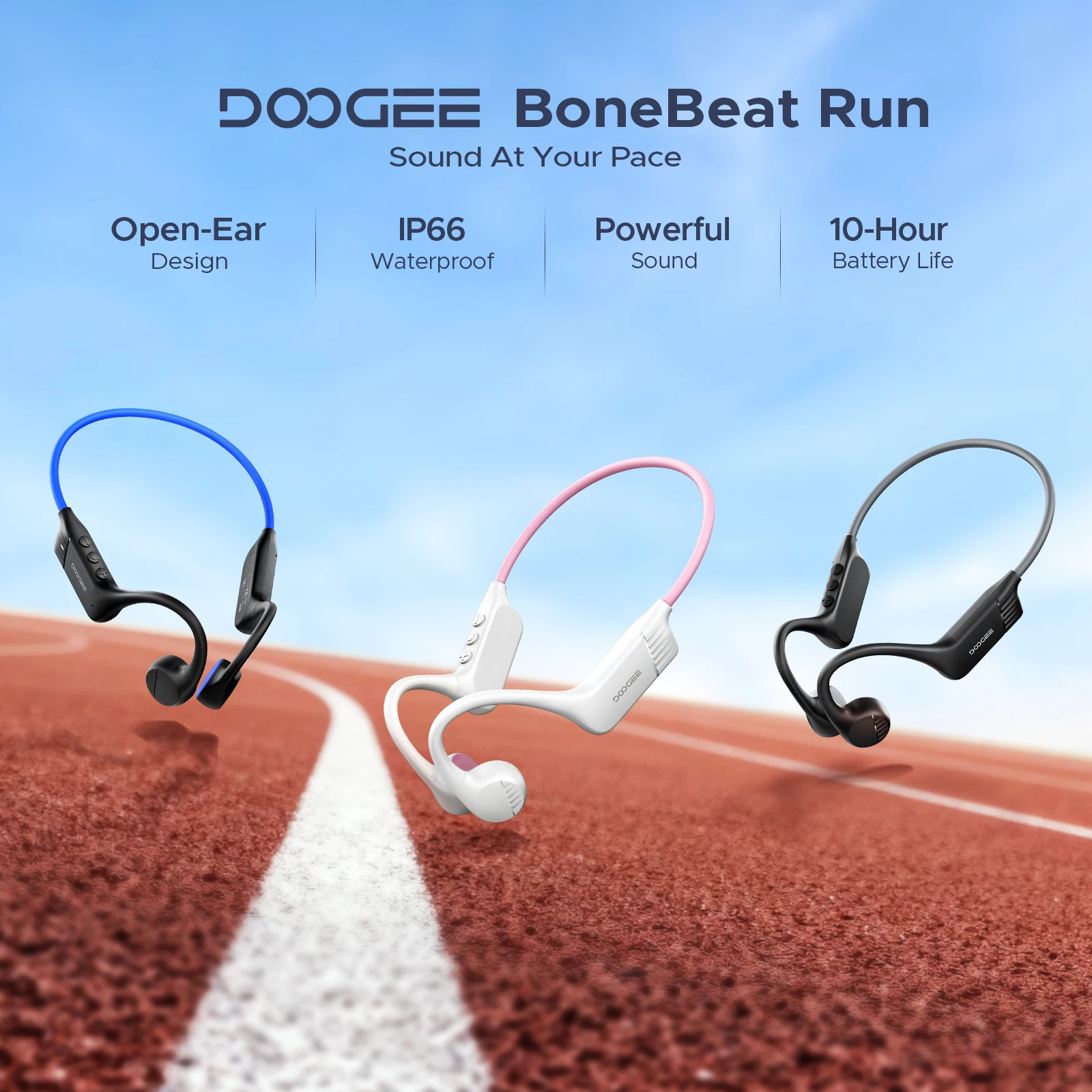 DOOGEE BoneBeat Run Bone Conduction Headphones For Outdoor Sport Open-Ear Wireless Earphone Bluetooth 5.4 Waterproof Music Calls