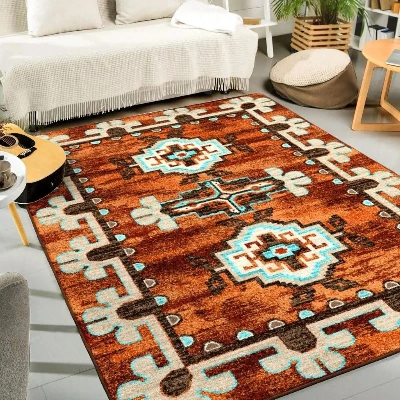 Living Room Rug Texas Lone Star Horseshoe Printed Brown Large Rectangular Carpet Non Slip for Sofa Floor Coffee Table