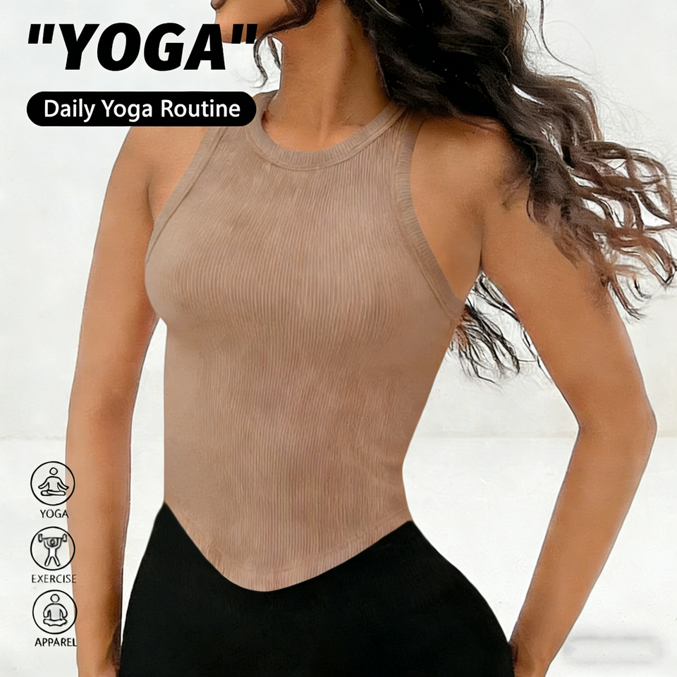  Women Solid Color Sleeveless Round Neck Tanks Tops sports Yoga Vest Shockproof Comfortable Running Fitness Cycling Sports Vest 