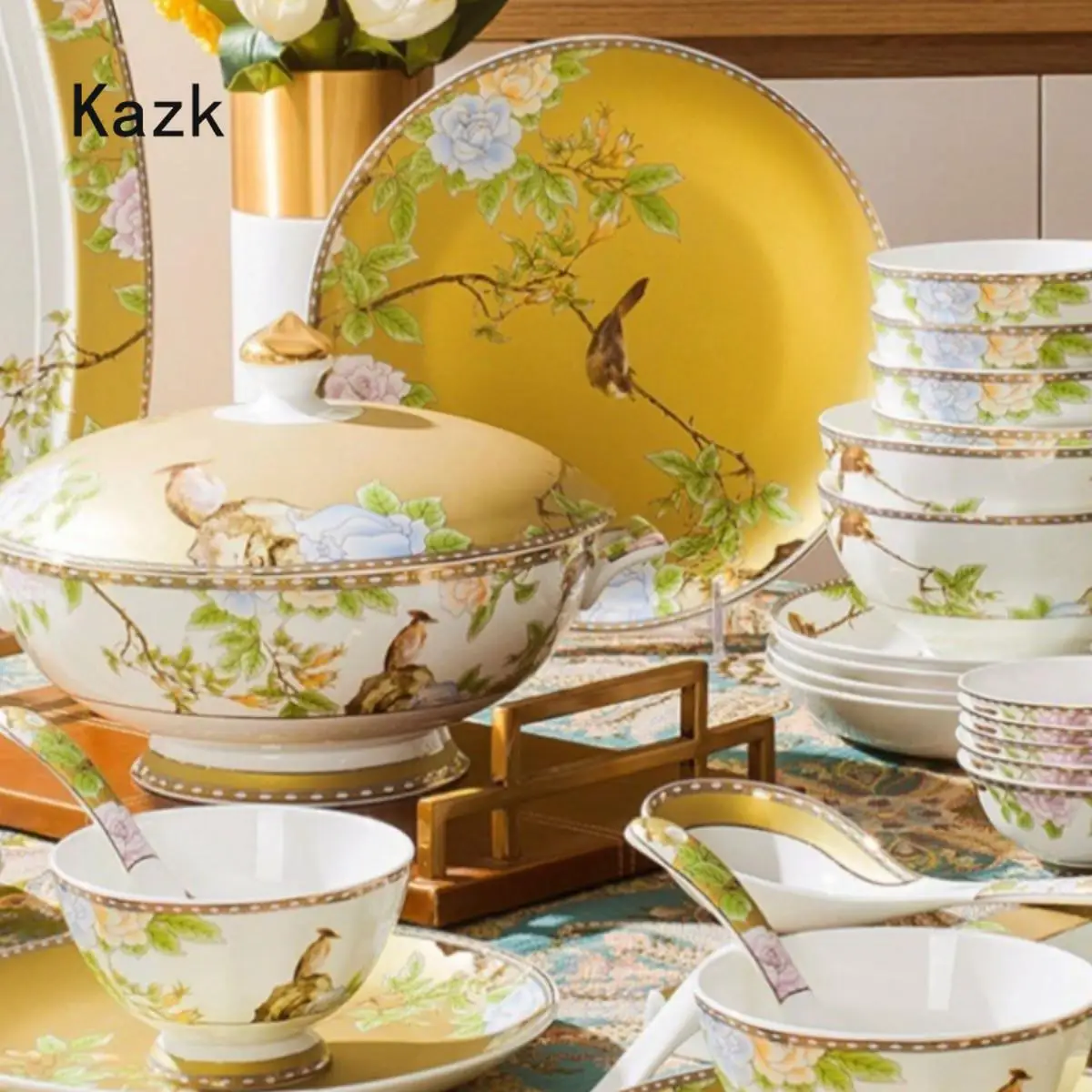 Light Luxury Golden Bird Ceramic Plate High End Tableware Restaurant Steak Plates Dessert Dishes Home Soup Bowl Dining Plate