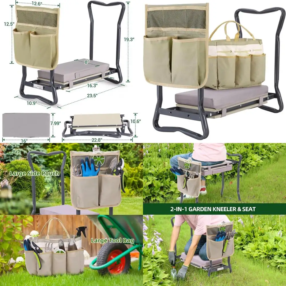 

Складной садовый табурет с мягким горлышком, прочным сиденьем и сумкой для хранения для садоводства на открытом воздухе