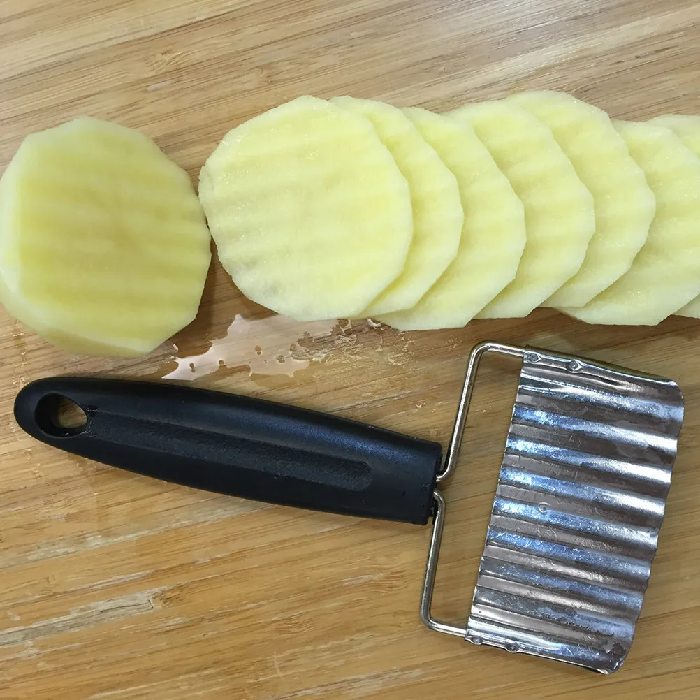 Crinkle Potato Cutter Stainless Steel Knife Manual French Fry Slicer for Veggie Fruit Cutting Salad Garnish Handmade view 2