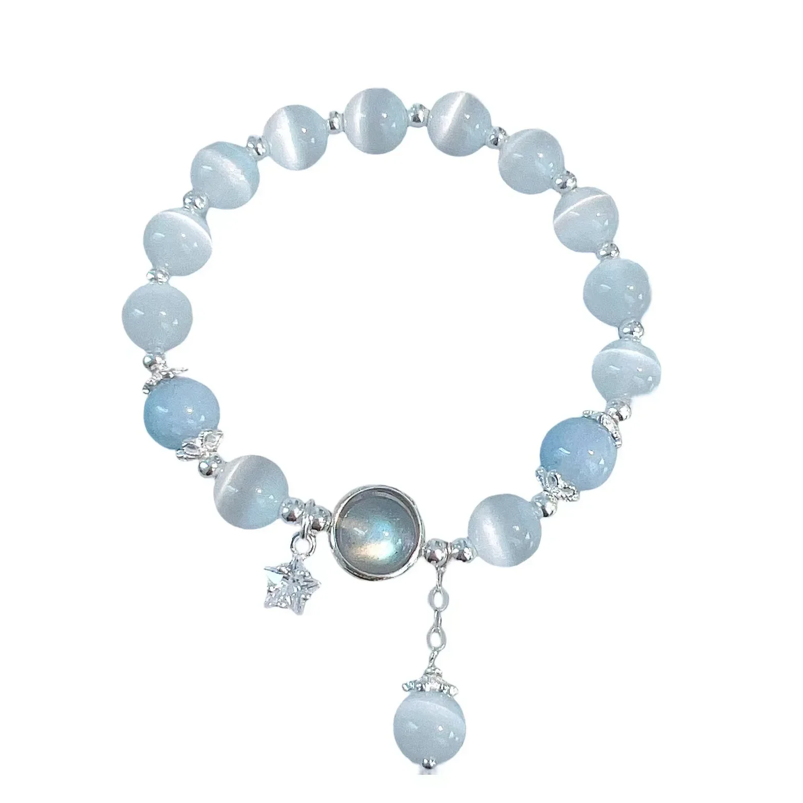 New Opal Sea Blue Moonstone Crystal Bracelet Fashion Simple Temperament Women Jewelry Accessories Elastic Pendant Bracelets Gift