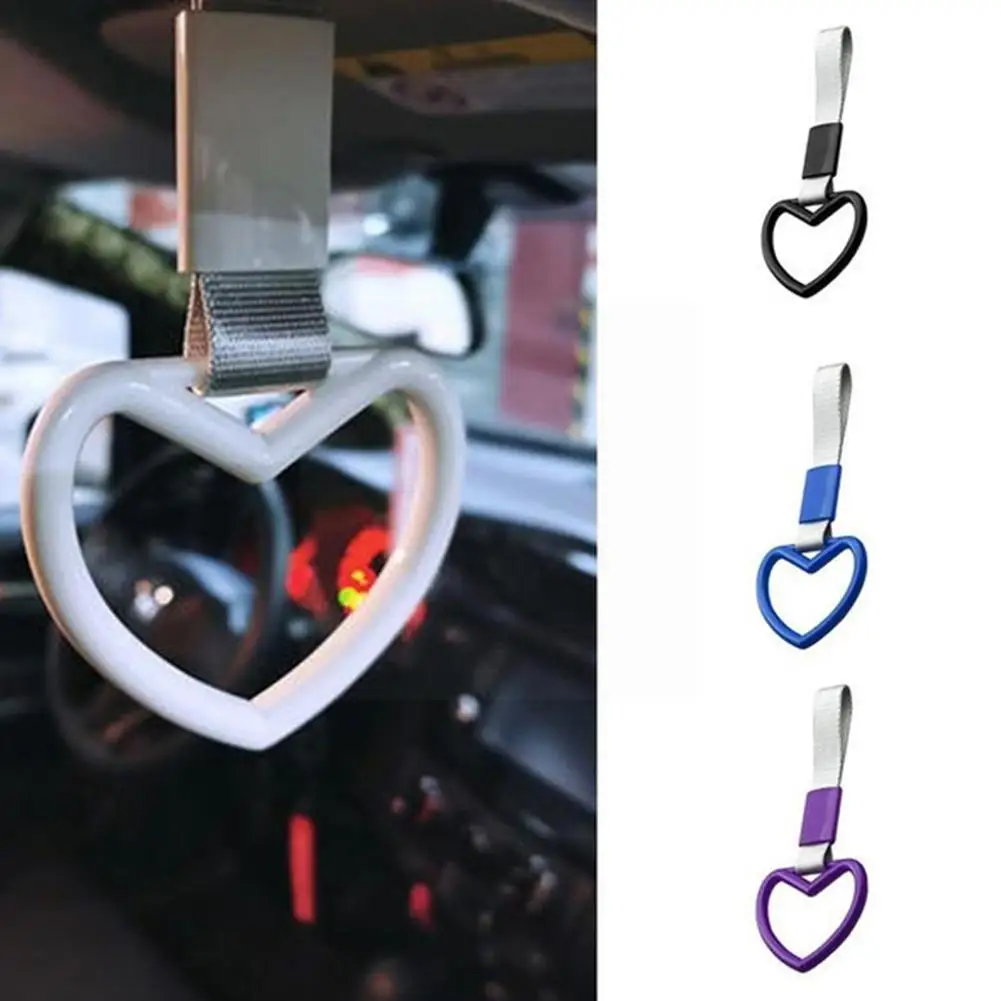 Car Universal Handle with JDM Heart-shaped Car Electrostatic Belt Decorative Warning Hanging Ring Rear Bumper Warning Ring