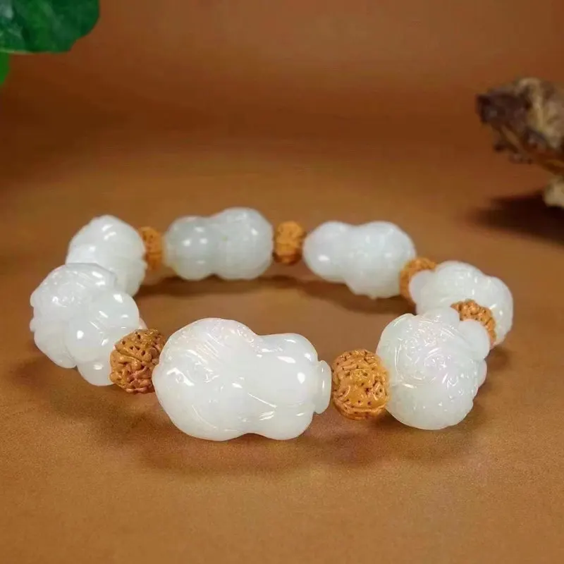 Natural Hetian Qinghai Material Sheep Fat Grade White Cabbage Jade Bracelet With Certificate