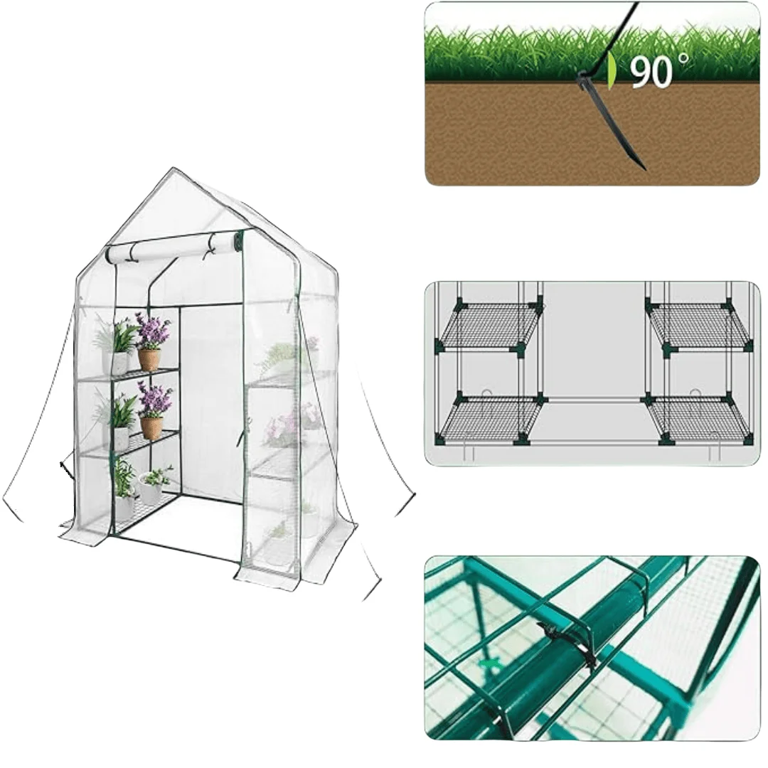 

Modern 3-Tier Bottom Shelves Walk-in Greenhouse with Reinforced Plant House Outdoor Plastic Shelf for Home Usepromote sales