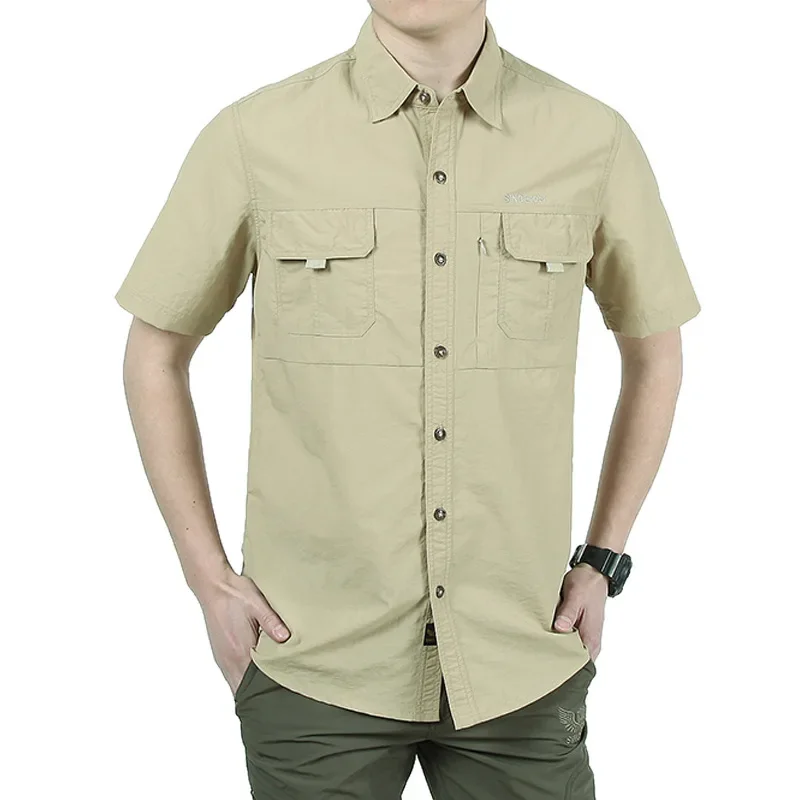 Summer Men's Quick Dry Short Sleeve Shirt Outdoor Fishing Hiking Breathable Thin Loose Sports Military Shirt Plus Size