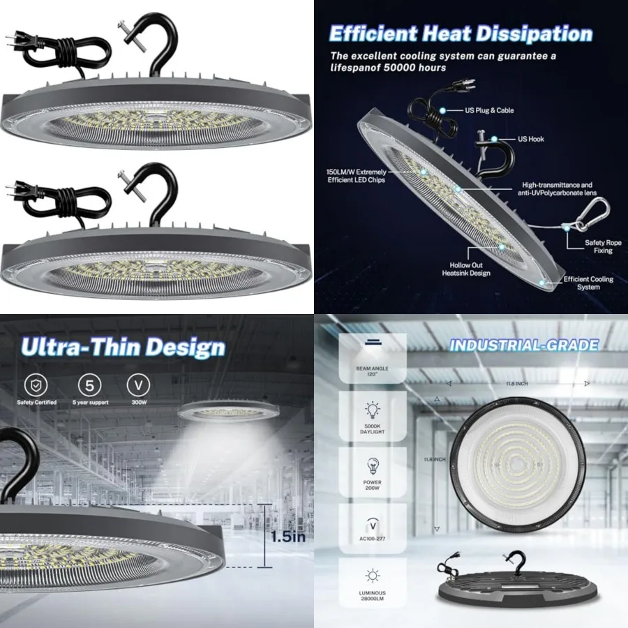 

High Bay Led Shop Lights 5000K 28000lm Equiv.800WMH/HPS,Led High Bay Light with US Plugand5Ft Cable for Commercial Lighting War