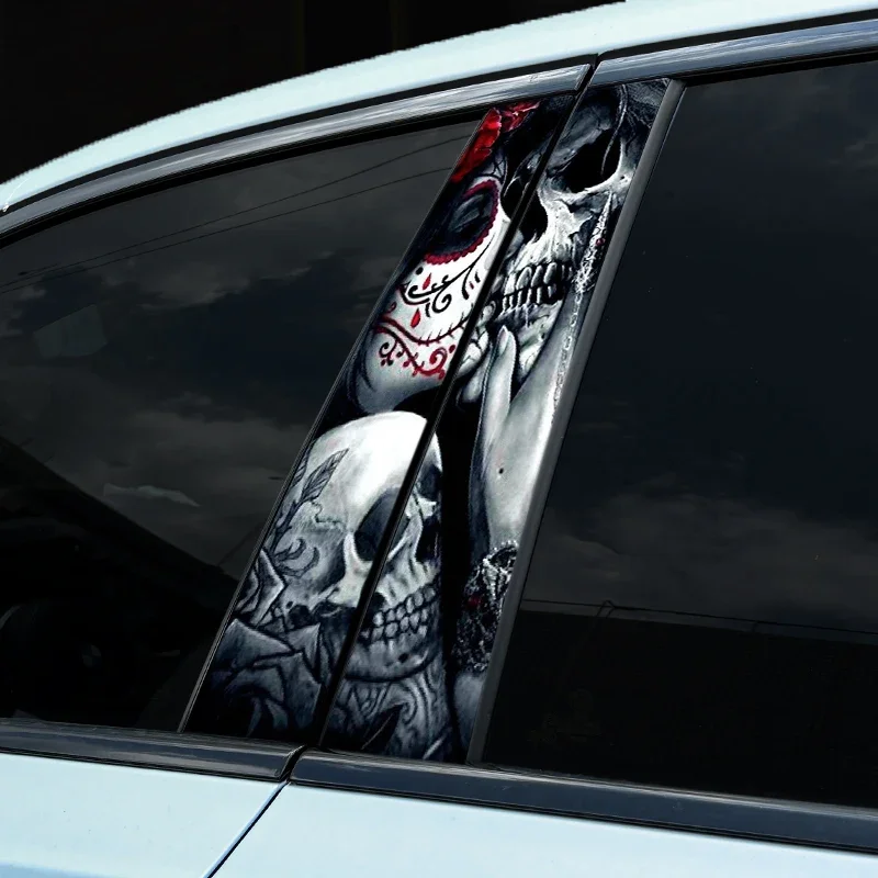 1PC Gothic Style Skull Couple Car Stickers Funny Auto B Pillar Waterproof Decoration DIY Car Doors Pillar Sunscreen PET Decals