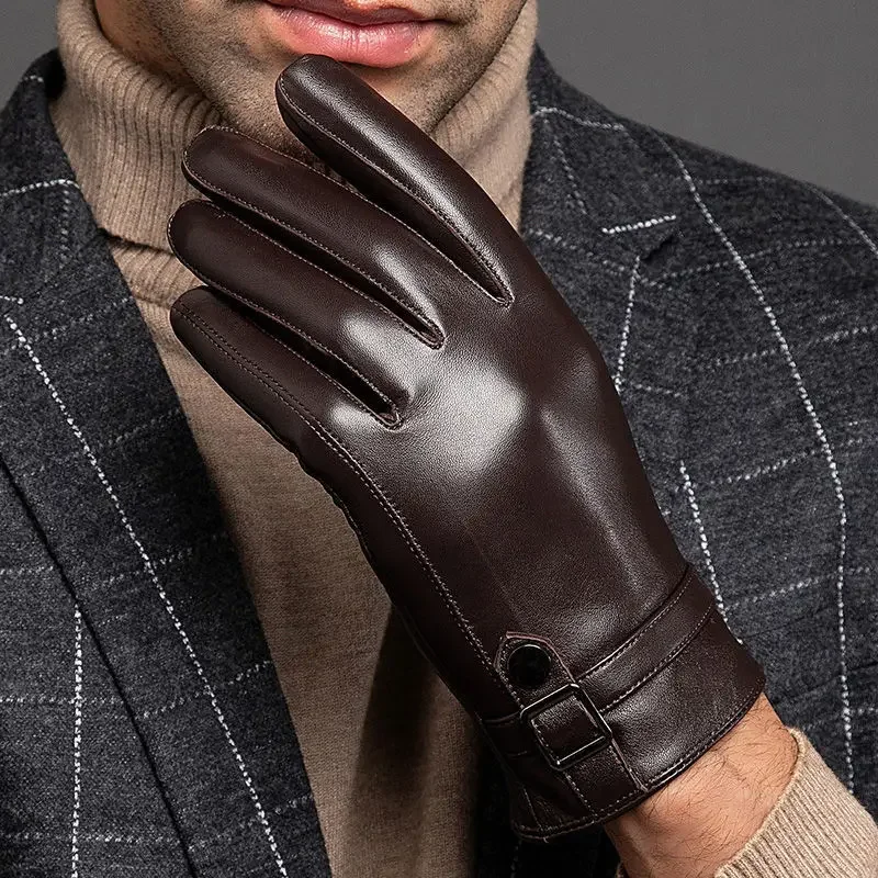 2024Men's Autumn and Winter Fashion Brand 100% Genuine Leather Gloves Season Warm Driving Business Top Sheepskin Fashion Gloves