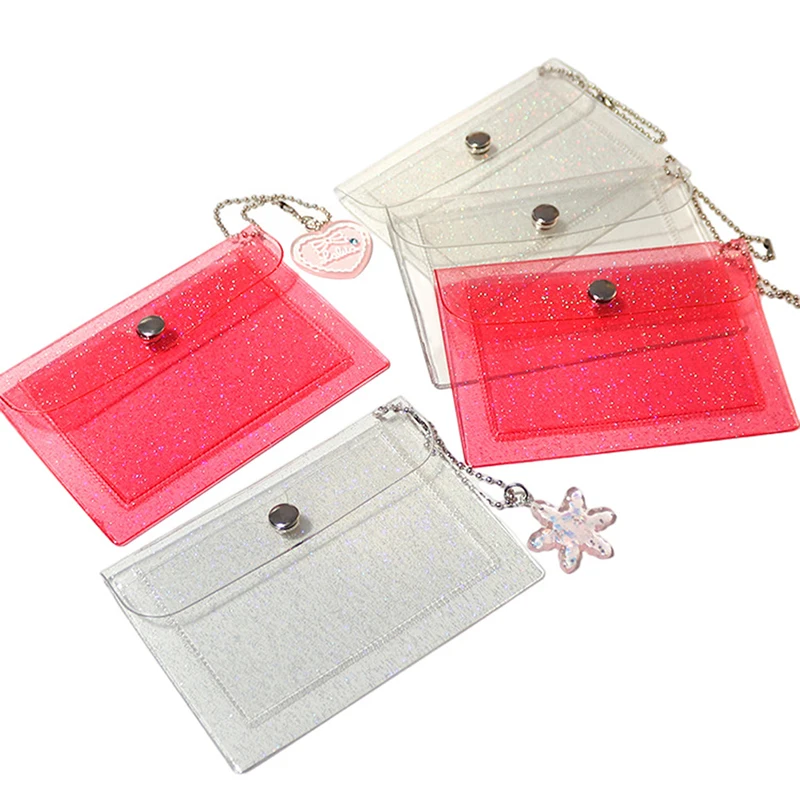 1PCS Transparent PVC Coin Purse With Keyring For Girls Cute Small Wallet ID Card Holder Business Card Purse