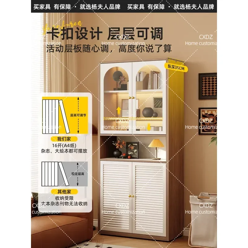 Medieval Style Steel and Wood Bookcase with Door Wall Mounted Locker Multi Layer Floor Storage Cabinet for Home Organization