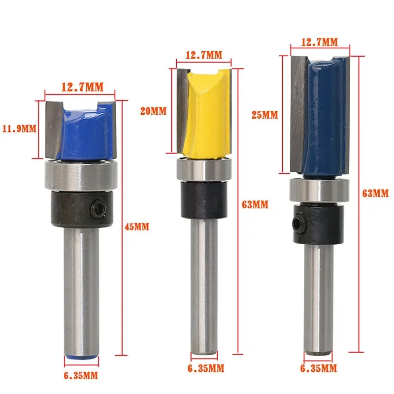 1/4 inch Shank Bearing Flush Trim Router Bit for wood straight bit 6.35mm Tungsten Woodworking Milling Cutter Tool