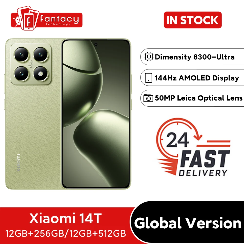 

Xiaomi 14T 5G Global Version 256GB 512GB MTK Dimensity 8300-Ultra 144Hz AMOLED Display 50MP Leica Camera 67W HyperCharge Mi 14T