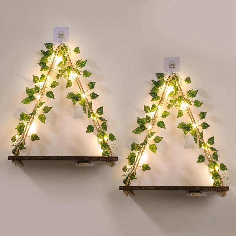 

Floating Shelves for Wall No Drilling,Wall Dcorations Art,Hanging Shelf,Leaves and Light Strip for Home 2pack-A50M