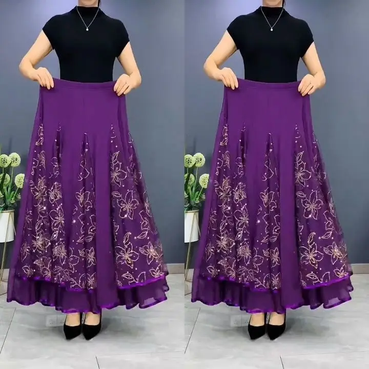 New Women's Boutique Square Dance Modern Dance Ballroom Dance Clothing High-end Half Skirt Elastic Waist Cinched Waist Large