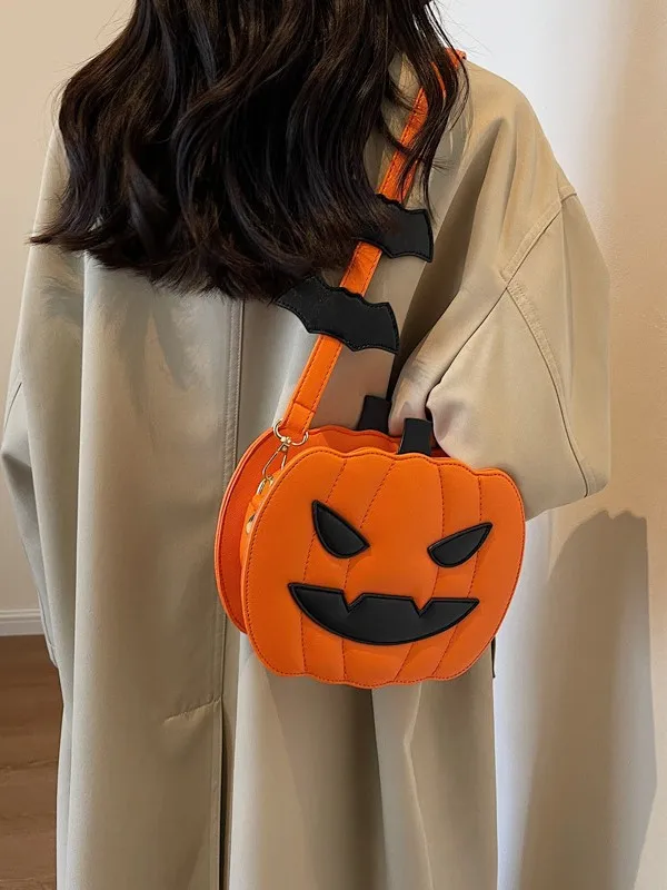 Pumpkin Crossbody Bag For Women Pumpkin Shoulder Bag Girl Halloween Bag Pu Leather Demon Messenger Bag Halloween Shopper Bag