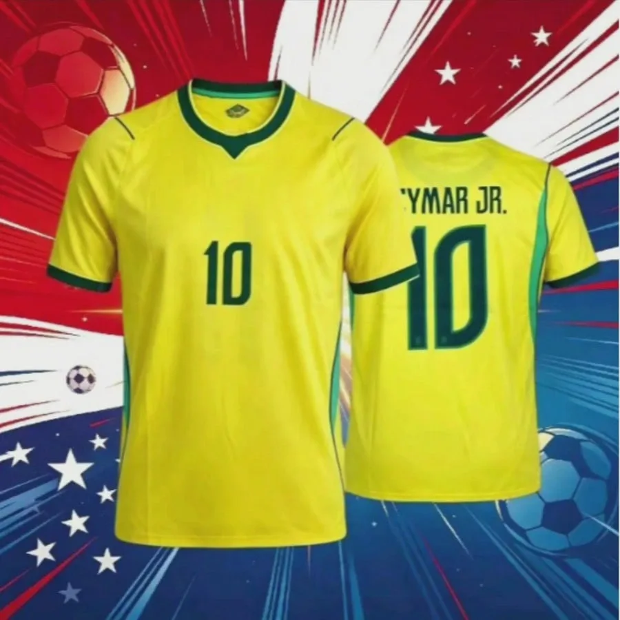 2026 Brazil 10 Football T-shirt Yellow Green Short Sleeve Classic Soccer Jersey Graphic Printed Fan Merch Training Tops