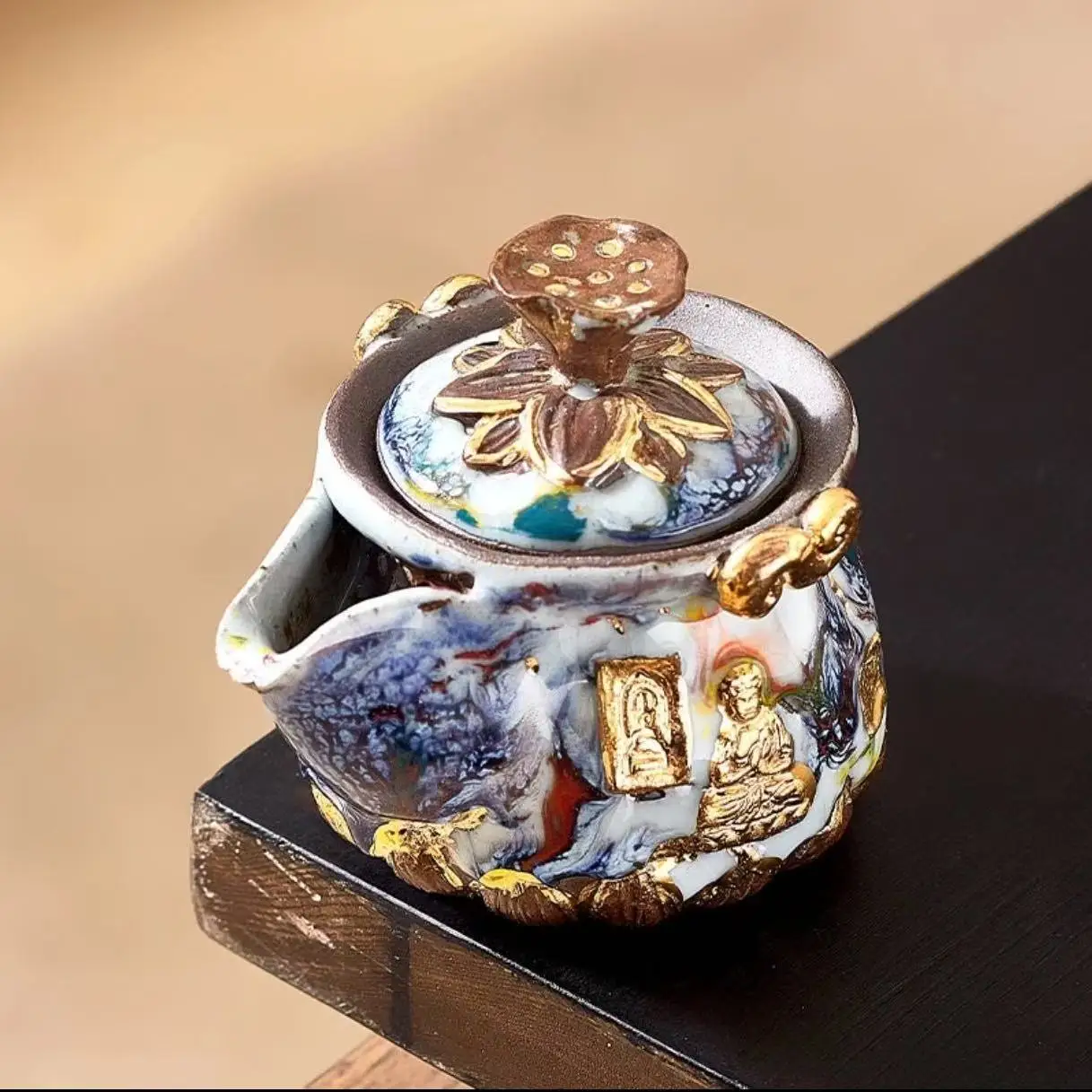 Shino's Handcrafted Lotus-Shaped Dunhuang Treasure Vase Teapot High-End Vintage Kung Fu Tea Pot Decorative Piece And Souvenir