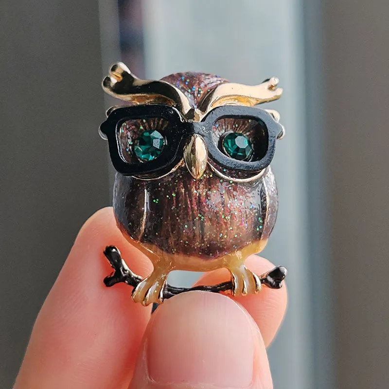 Cartoon Owl Brooch Pins Vintage Cute Wear Glasses Personality Animal Casual Party Office Brooches for Women Jewelry Gifts