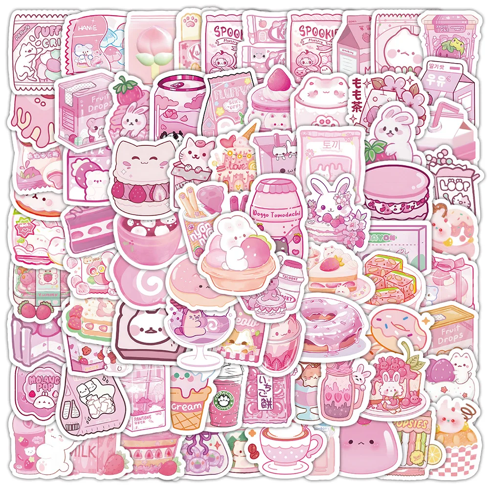 10/30/50PCS New Pink Snack Stickers Cartoon Animal Graffiti Stationery Computer Luggage Helmet Car Wall Sticker Toy Decoration