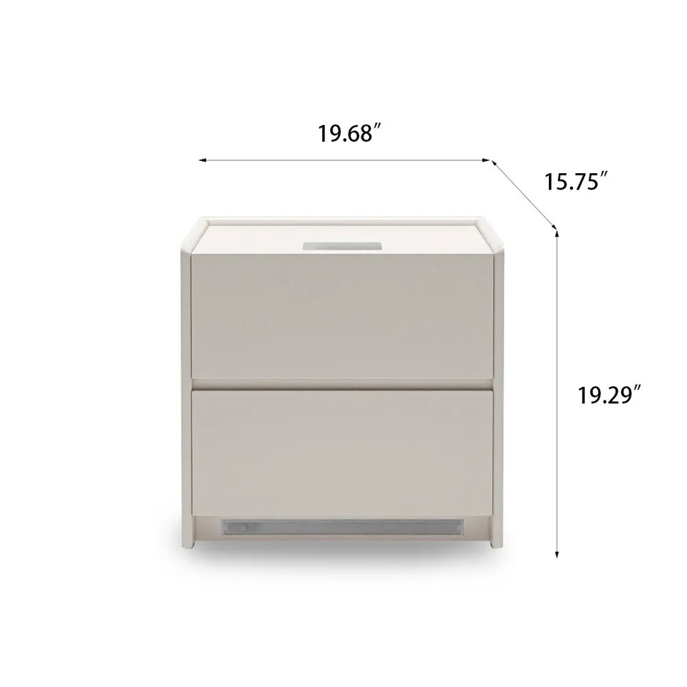 For White MDF Smart 2 Drawer Nightstand With Wireless Charging & Sensor Light & Bluetooth Speaker Modern Bedroom Bedside Table
