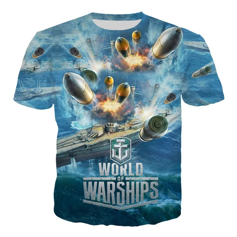 Hot Selling Cool Handsome Personalized Warship Pattern Y2K Series Summer Men's Round Neck T-shirt 3DDigital Printed Street Loose