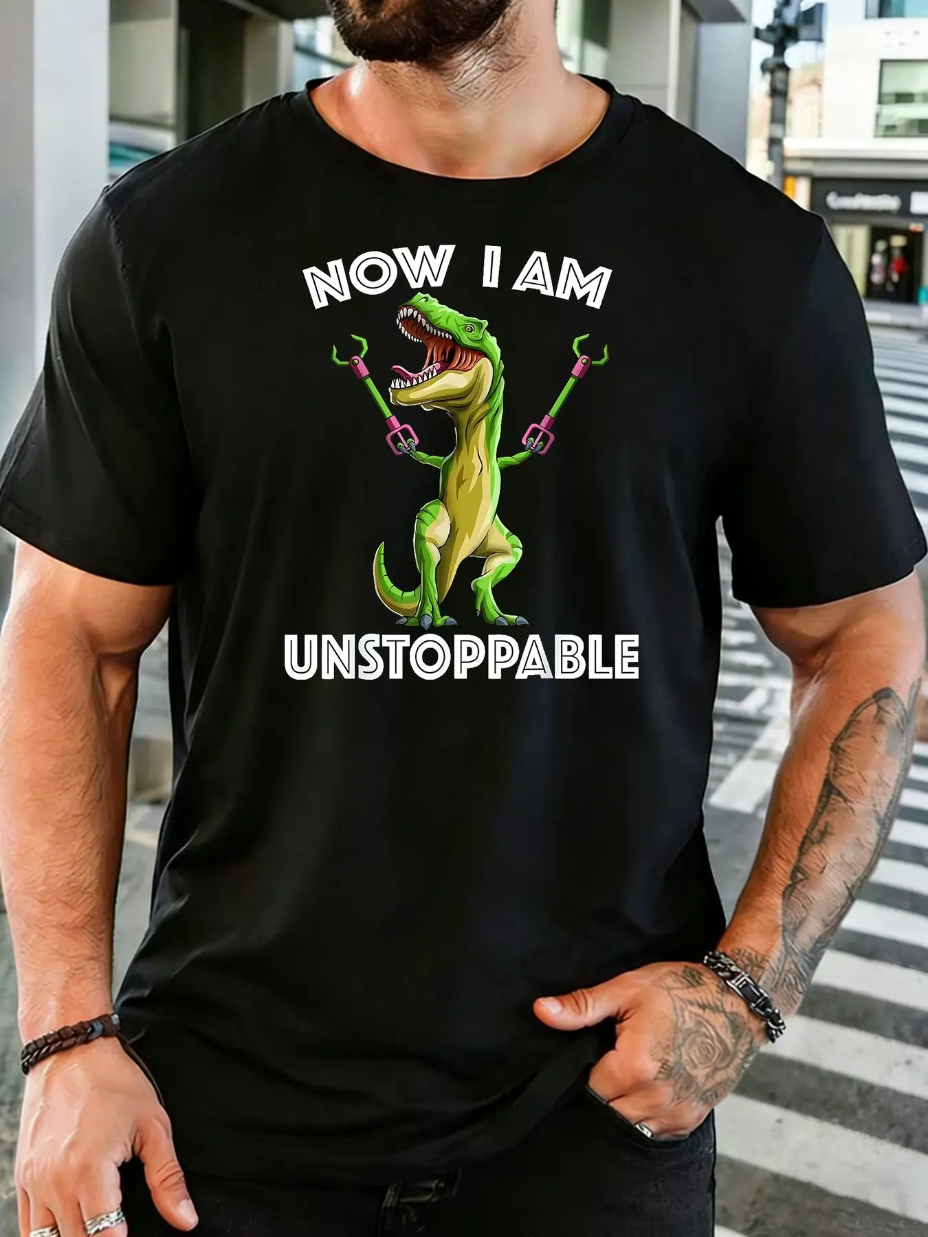Fashion Mens Red Basic Tee Unstoppable T Rex Dinosaur Grabber Claws Print Funny Dino Lover Street Casual Short Sleeve Shirts